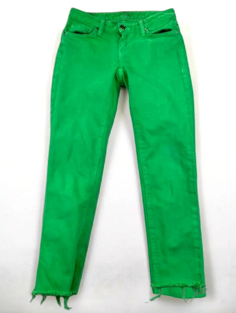 Kate Spade Broome St Jeans, Sz 24 Green Denim Skinny Raw Hem EUC